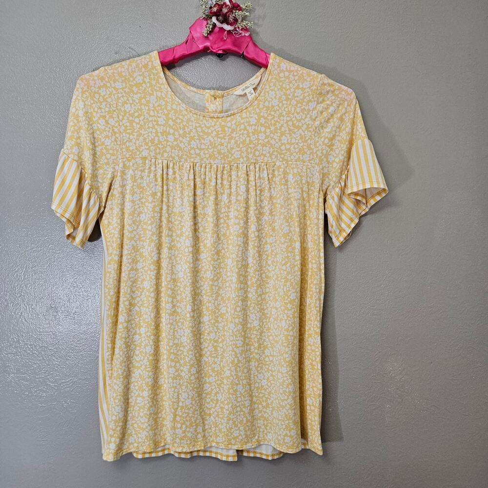 Matilda Jane Yellow/White Knit Mixed Pattern Blouse M CottageCore DreamChaser